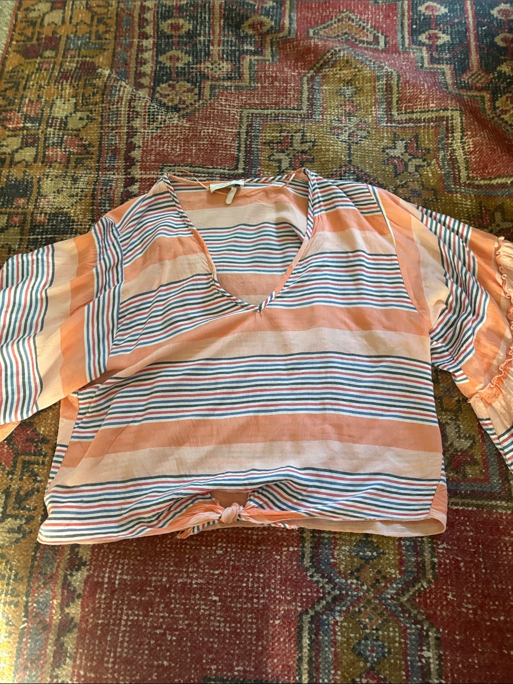 lavender field Peach and White Striped V-Neck Crop Top